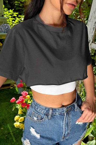 Tarz Cool Tricou crop oversize antracit pentru femei