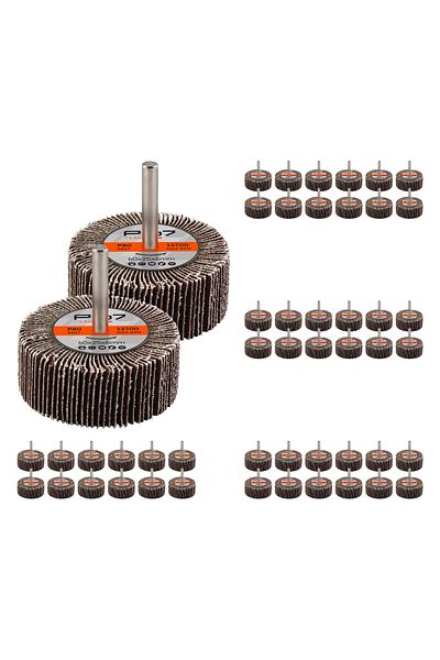 Lawazim Pro7 Sanding Flap Wheel 50pcs - 60x25mm 80 Grit, 6mm Shank for Drill, Metal & Wood Polishing