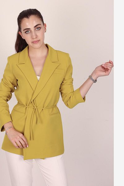 Hazel Jachetă blazer cu șireturi în talie verde ulei pentru femei