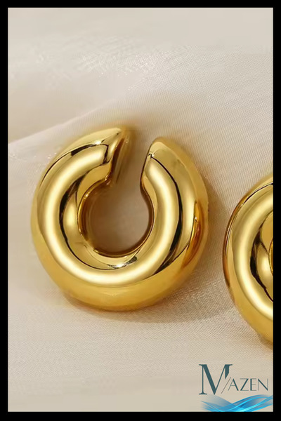 MAZEN Kalın Form C Kıkırdak Küpe | Altın Renk | Deliksiz Takılabilir | Kadın Earcuff | Şık, Modern 2,5 cm