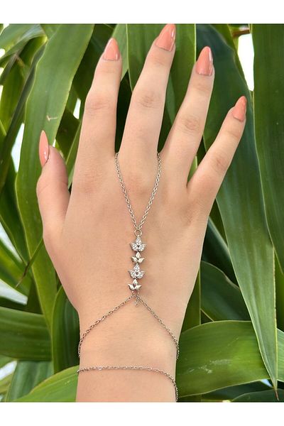 BY YASİN TOPÇU Sparkling Wave Leaf Hand Chain Steel