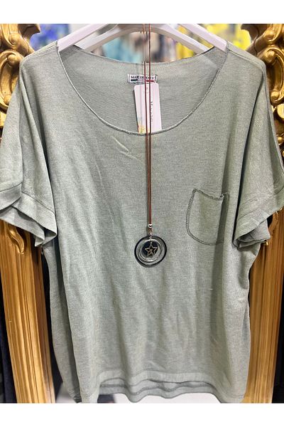 Butik Ayseba Italian Gilded Short Sleeve Blouse with Necklace