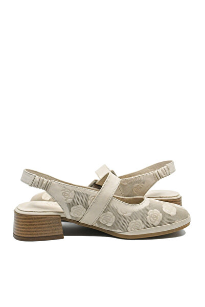 Anna Viotti Beige Perforated Office Shoes with Floral Pattern