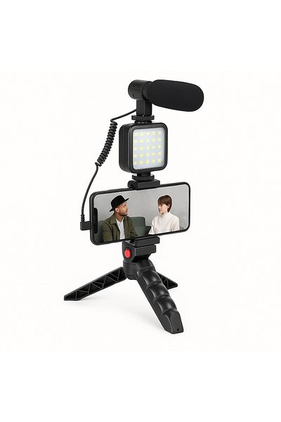 Blasko Kit Vlogging Smartphone cu Trepied, Microfon, Panou LED, Bluetooth – Filmare YouTube TikTok
