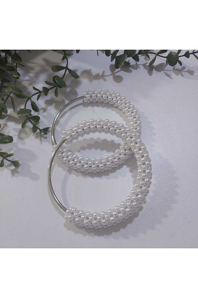 HOBİ Beaded Round Bag Handle 14 cm White - 1 Pair