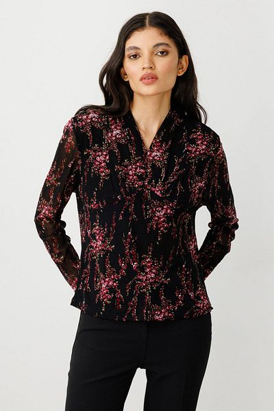 On Fashion Bluz Patterned V-Neck Long Sleeve
