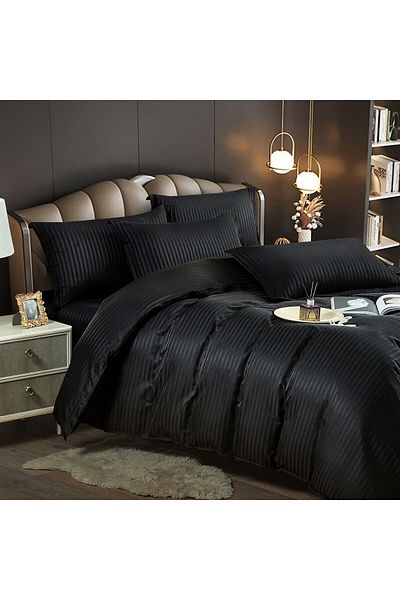 trendyhome Double Bed Linen, Fine Damask, 6 Pieces, UNI, Black, J13137