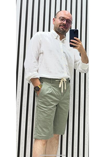 ALTINYILDIZ CLASSICS Cotton Slim Fit Tight Fit Waist Tie Side Pockets Stretchy Khaki Shorts