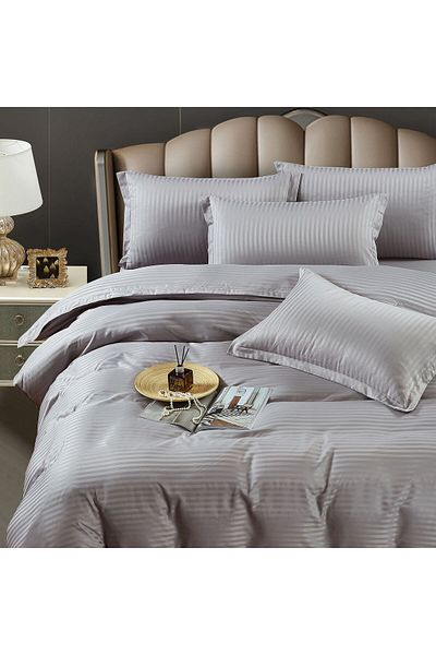 trendyhome Double Bed Linen, Fine Damask, 6 Pieces, UNI, Light Grey, J13132