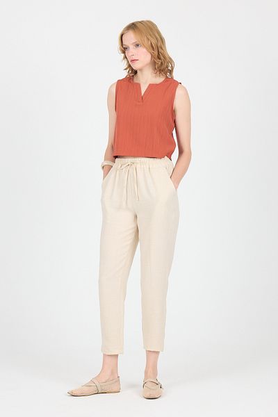Rays Beige Cotton Elastic Waist Straight Leg Straight Leg Trousers 4800