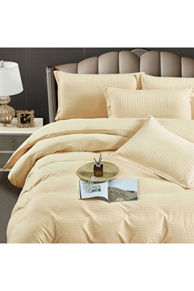 trendyhome Double Bed Linen, Fine Damask, 6 Pieces, UNI, Cream, J11858-ELASTIC
