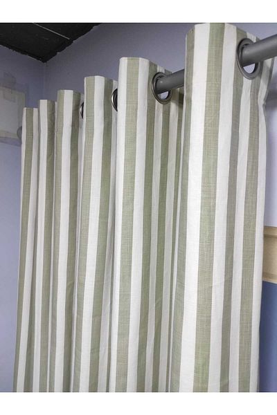 Evcimenhome Rustic Curtain (Lined) Linen Fabric. Eyelet Metal Ring 220Cmx230Cm Linegreen