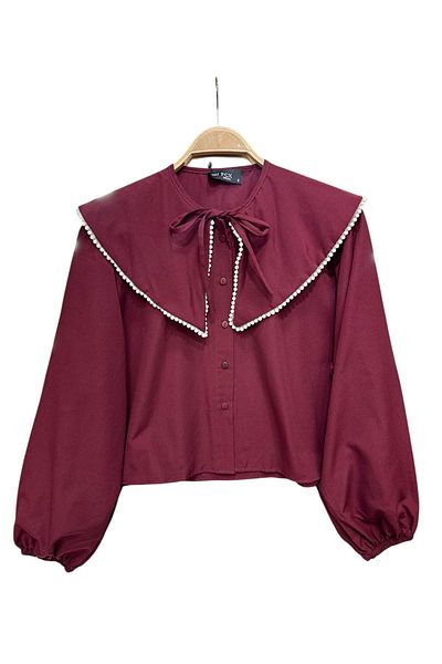 BUTİK SEPETİN Crop Shirt with Pearl Collar