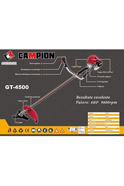 Campion CAMPIONSet Motocoasă pe benzină GT-4500 6 CP, 9000 RPM, Disc 3T, Tamb...