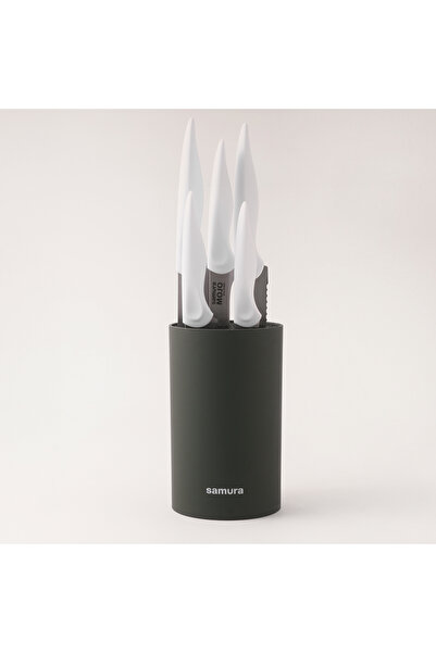 Samura 6pcs stainless steel mojo knife block set in white