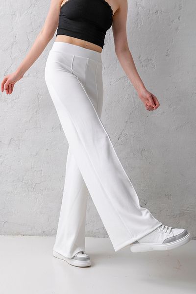 CNRCollection Women's White High Waist Gathering Front Ribbed Wide Fit Loose Leg Modal Fabric Leggings Pants