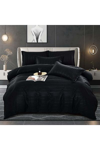 trendyhome Double Bed Linen, Damask Finet Elegance, 4 Pieces, UNI, Black, ST23493