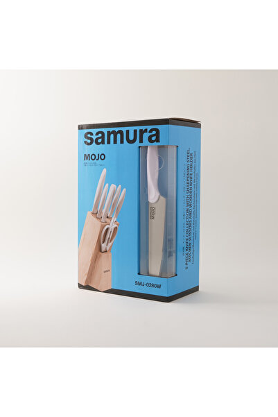 Samura 8pcs stainless steel mojo knife block set in white