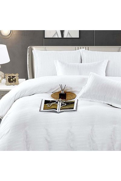 trendyhome Double Bed Linen, Damask Finet Elegance, 4 Pieces, UNI, White, ST23412