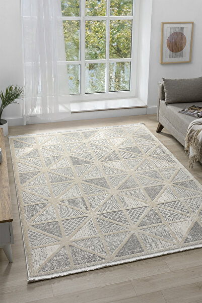 VİTALİHOME Puffy Beyaz Gri Halı Yumuşak Dokulu Shaggy Halı Oturma Odası Salon...