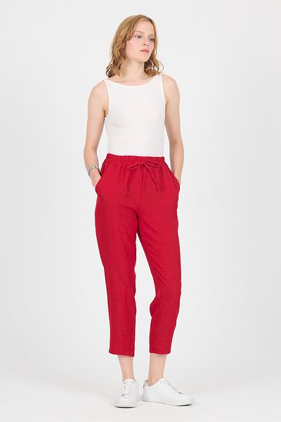 Rays Red Cotton Elastic Waist Straight Leg Straight Leg Trousers 4800