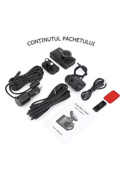 GBV LOGIC 4K car camera 170° angle GPS, Night Vision Wi-Fi+rear camera 120° angle motion detection, black