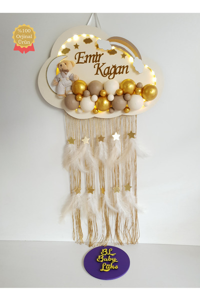 BL Baby Lüks Bubble Ledli Bulut Bebek Kapı Süsü Krem Zemin Gold Kahve Top