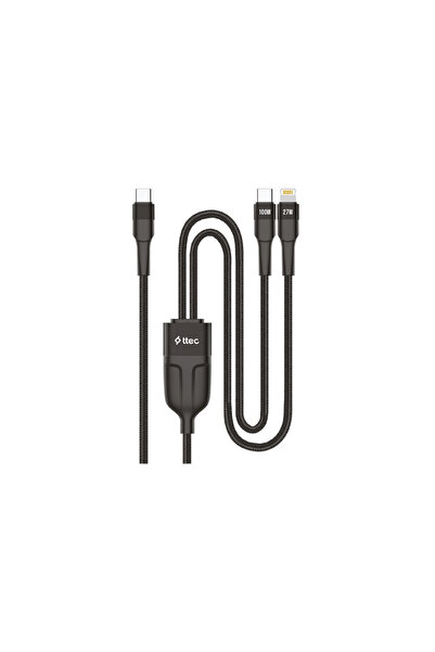 Ttec AlumiCable Duo USB-C – USB-C + Lightning 100W 150cm Hızlı Şarj Kablosu 2...