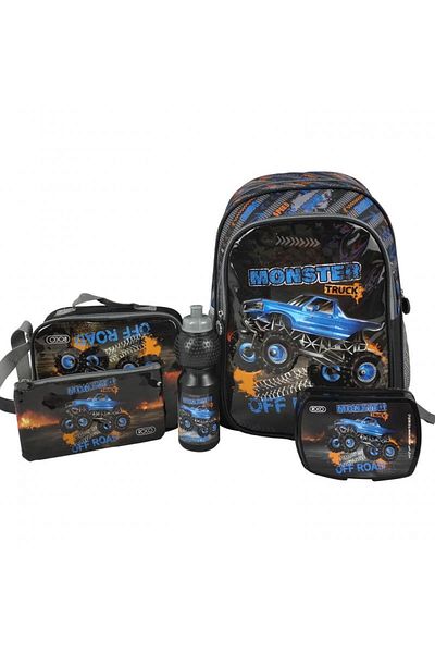 Roco Monster Truck 5-in-1 Value Set Backpack with Accessory – 16/17 Inch Kids School Bag