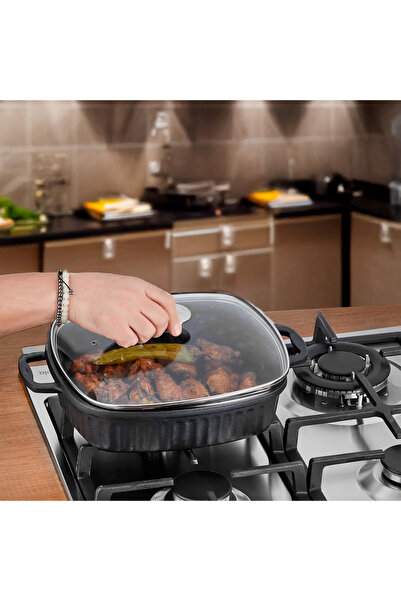 Taç Valeriya Casting Square Pot and Pan Set 28 cm Black