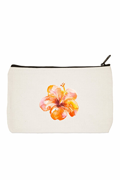 designedfy Чанта за грим с принт на оранжево цвете от хибискус