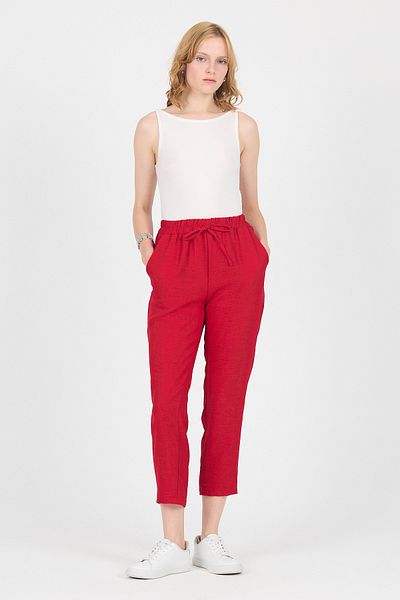 Rays Red Cotton Elastic Waist Straight Leg Straight Leg Trousers 4800