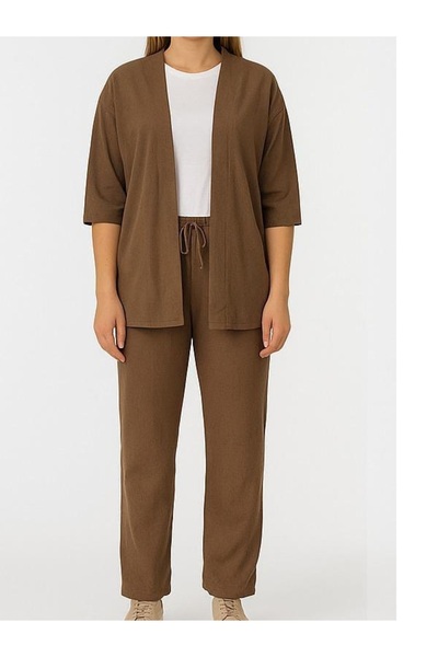 YOHO SPORT Women's Kimono Wrinkle Fabric Bottom Top Set