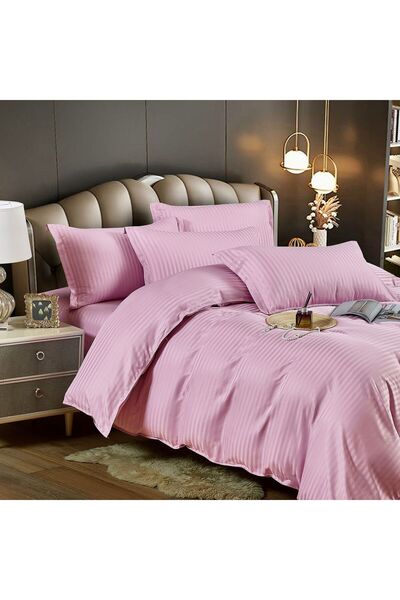 trendyhome Double Bed Linen, Fine Damask, 6 Pieces, UNI, Pink, J11859