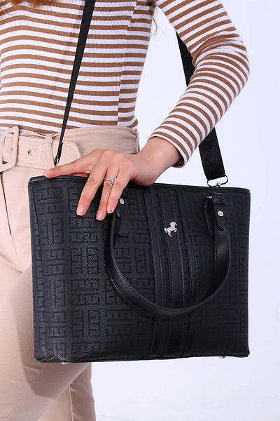POLO CLUB Geantă de mână și de umăr cu 4 compartimente, cu model în dungi, cu curea lungă