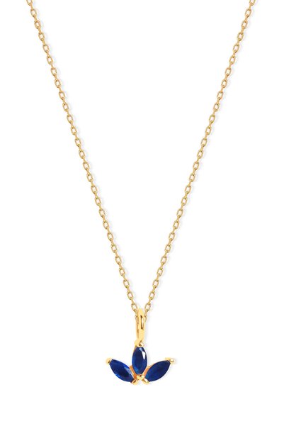 Diamond Line-Gülaylar 14 Ayar Sarı Altın Minimal Mavi Taşlı Lotus Kolye