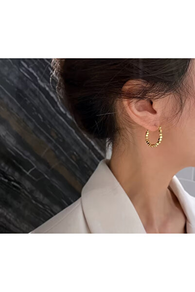 LİLİBETH BİJOU Altın Kaplama Boncuk Detaylı Halka Küpe