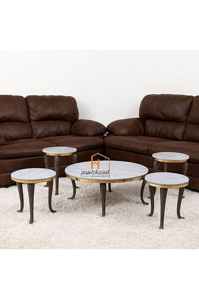 Al Saada Home طقم طاولات تقديم سيراميك -4+1- ذهبي