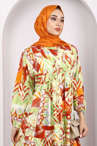 İmajButik Φόρεμα με μοτίβο με μισό κουμπί μέντας