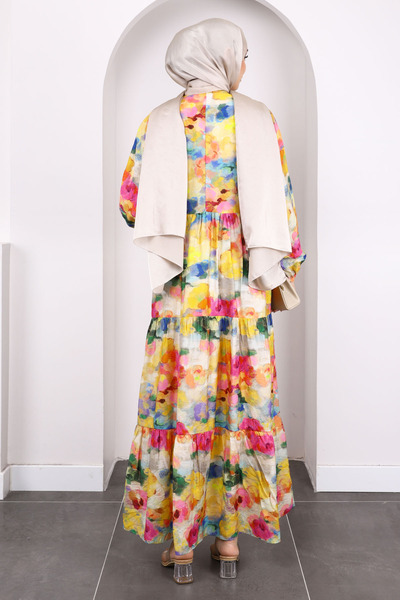 İmajButik Ροζ Φόρεμα με μισό κουμπί με μοτίβο