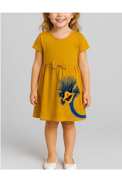 QUESHMA Cotton Printed Combed Cotton Girl's Dress