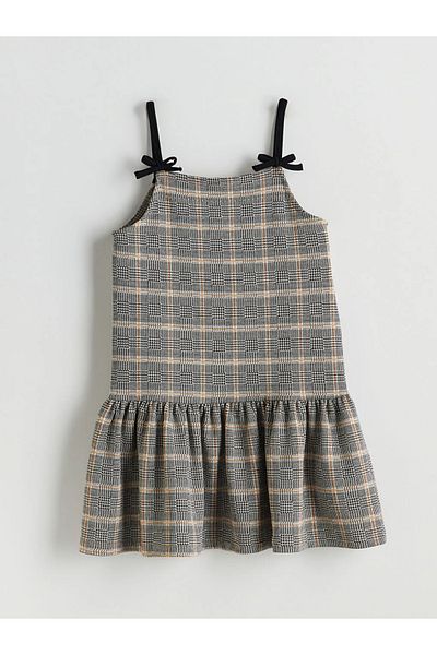 LC Waikiki Lcw Kids Gray Square Collar Plaid Girl Dress