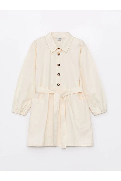 LC Waikiki Lcw Kids Beige Long Sleeve Girls Shirt Dress