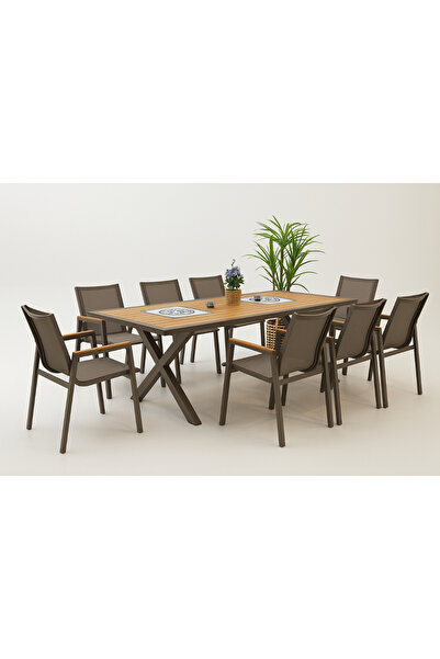 Divona Home Verona Alüminyum Bahçe Balkon Masa Takımı 8 Kişilik (Next Sandalye)