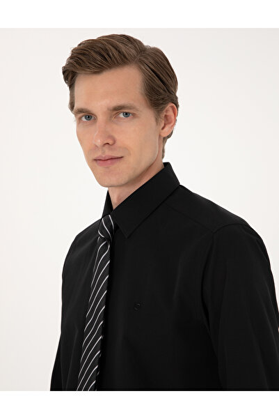 Pierre Cardin Μαύρο εφαρμοστό μακρυμάνικο πουκάμισο βασικό 50316734-VR046