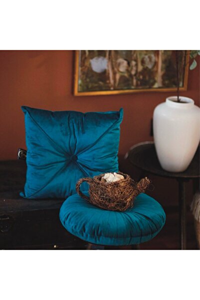 OEM Dark Green Velvet Puffet Decorative Pillow, Square, 40x40 Cm