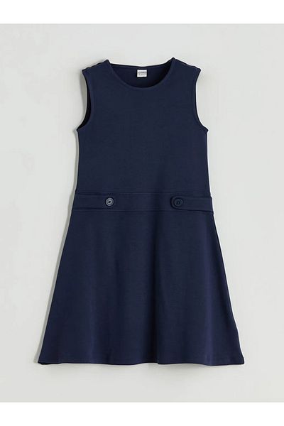 LC Waikiki Lcw Kids Navy Blue Crew Neck Girl's Dress