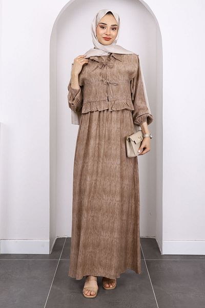 İmajButik Φόρεμα με ελαστική μέση με γιλέκο βιζόν