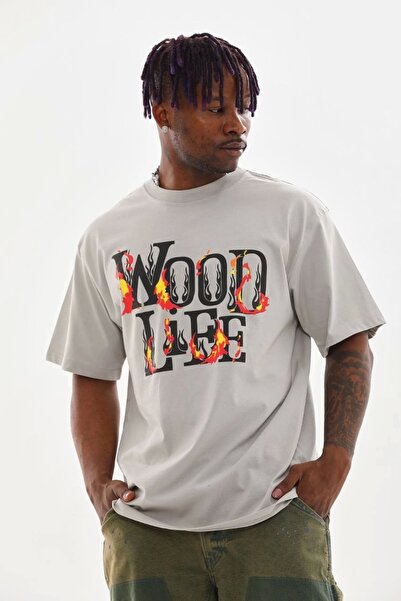 Akın Trend Tricou oversize imprimat pentru bărbați - Gri