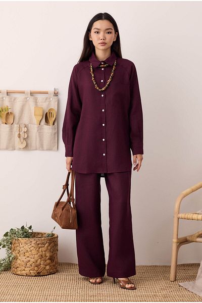 HEQA Πλισέ Basic Λινό Παντελόνι Claret Red